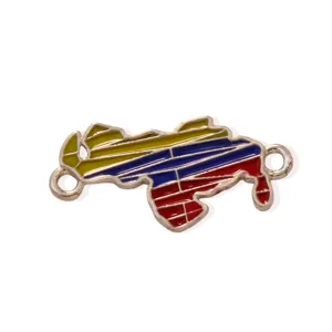 Close-up detail of Venezuela map pendant charm, metal enamel DIY necklace accessory.