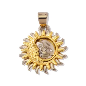 Pendentif charme visage soleil et lune bicolore pour fabrication de bijoux collier et bracelet.