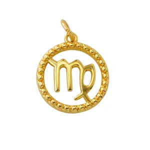 Detail shot of a minimalist gold 18K electroplated Virgo constellation pendant design.