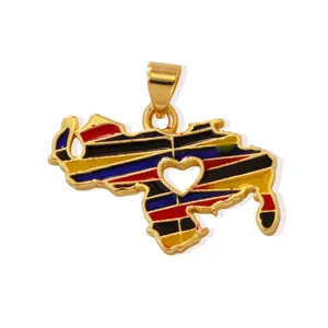 Gold plated Venezuela map pendant with colorful enamel and heart necklace jewelry accessory