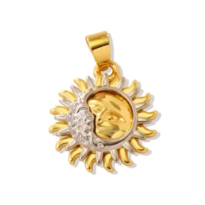 Pendentif soleil visage en laiton bicolore charme pour collier bracelet bricolage fabrication.