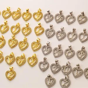 26 English letter heart pendants brass 18k gold plated rhinestone DIY jewelry accessories