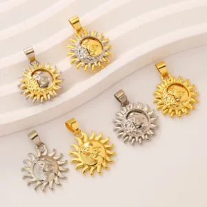 Pendentifs visage soleil DIY en laiton bicolore or et acier pour collier et bracelet