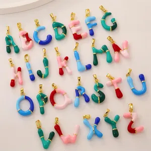 Colorful enamel alphabet pendant set, 18K gold plated brass initial letter jewelry charm.