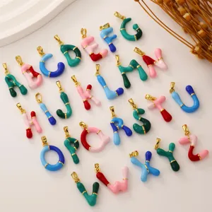 Colorful enamel alphabet letter pendants gold plated A to Z initial charms for jewelry making