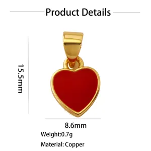 Ciondolo Cuore Smalto Rosso Placcato Oro Rame Fai Da Te 15.5x8.6mm Pezzo Unico