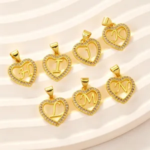 18k gold plated heart letter pendant with sparkling rhinestones for diy jewelry making necklace.