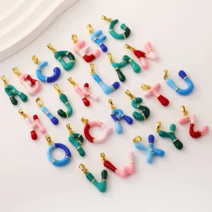 Colorful enamel alphabet letter pendants 18K gold plated brass hip hop style jewelry detail view