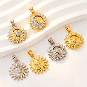 Pendentif Visage de Soleil en Laiton Vintage Bicolore Or Couleur Acier Charms Relief Céleste pour la Fabrication de Colliers et Bracelets DIY Accessoire d'Artisanat