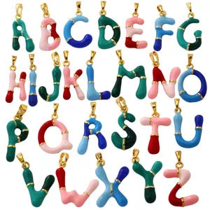 Colorful enamel alphabet letter pendants set 18K gold plated brass initial charms A-Z