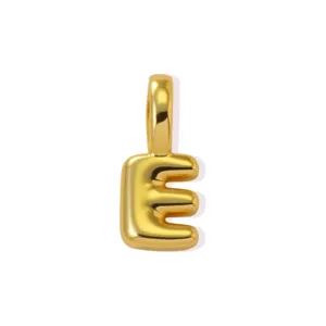 Detailed close-up of gold plated letter E pendant charm for DIY jewelry necklace bracelet.