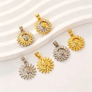 Pendentif visage de soleil en laiton DIY collier bracelet accessoires bijoux or