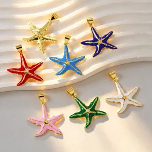 Ciondoli a forma di stella marina smalto colorato ottone stile dolce gioielli moda.