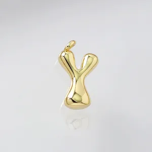 Gold puffy bubble letter Y pendant necklace charm, cute chunky alphabet initial jewelry piece.