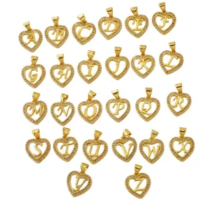 Gold letter heart pendant necklace charm, 26 alphabet initial jewelry gift for women.