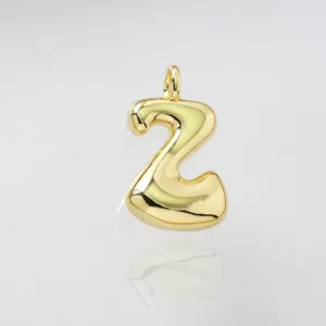 Gold plated puffy bubble letter pendant cute chunky necklace charm for daily wear