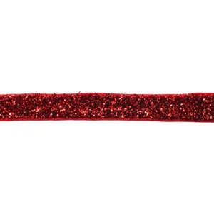 Red glitter ribbon detail shot for DIY hair bow accessories and craft sewing decoration materials.