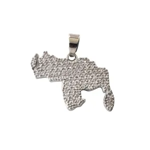 Elegante ciondolo mappa del paese in zircone cubico argentato per collana fai da te.