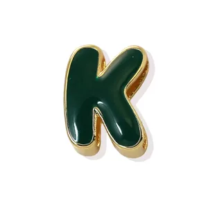 Gold plated copper green enamel letter K pendant charm for DIY bracelet necklace making.