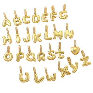18K Gold Plated Bubble Letter Pendants A-Z Alphabet Charms for DIY Necklace Bracelet Jewelry Making
