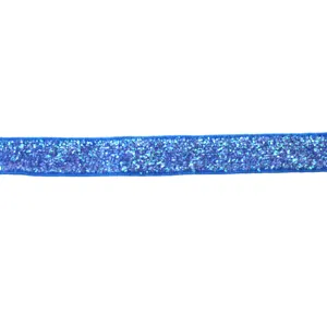 Blue glitter velvet ribbon detail view, perfect for DIY crafts and hair accessories.