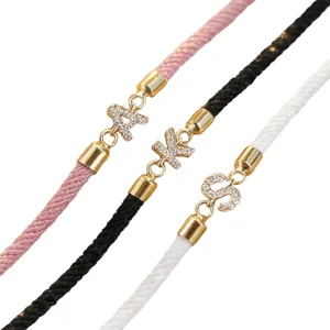 Bracciale intrecciato alfabeto DIY con ciondolo zircone, corda Milano regolabile.