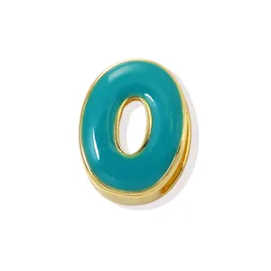 Gold-plated copper teal enamel letter O charm pendant for custom dopamine DIY jewelry making