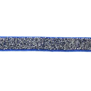 Blue glitter elastic ribbon trim close-up view, ideal for handmade DIY hair bow accessories.