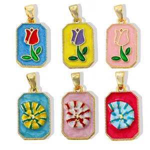 Ciondolo conchiglia tulipano smalto ottone dorato dettaglio per creazione collana DIY gioielli