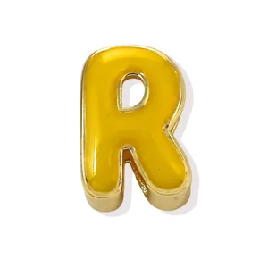 Gold plated copper yellow enamel letter R charm pendant for DIY handmade bracelet necklace jewelry.