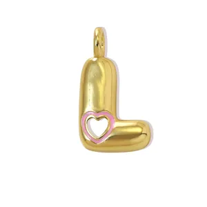 Ciondolo lettera L placcato oro con cuore rosa ritagliato per collana portachiavi donna