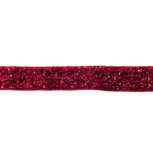 Red glitter velvet ribbon detail view, perfect for DIY crafts and hair accessories.