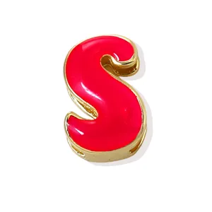 Gold plated letter S enamel charm pendant for DIY bracelet jewelry making, vibrant pink color.