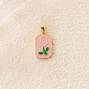 Ciondolo tulipano in smalto di rame placcato oro accessorio collana DIY gioiello