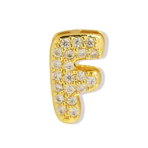 Vergulde bubbel letter F hanger, helder zirkonia kristal detail voor DIY sieraden maken.