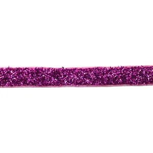 Purple glitter elastic ribbon, shiny velvet band for DIY hair bows and craft accessories.
