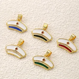 Gold nurse cap charms with colorful enamel and crystal rhinestones for DIY jewelry making.