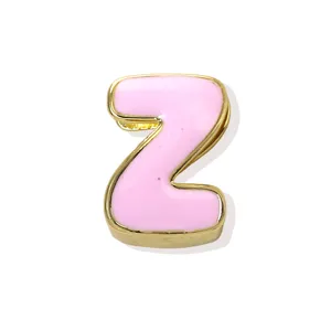 Pink enamel letter Z pendant gold plated copper alphabet charm for DIY jewelry making detail