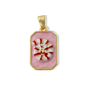 Ciondolo a goccia d'olio in rame dorato conchiglia smalto rosa collana DIY gioiello