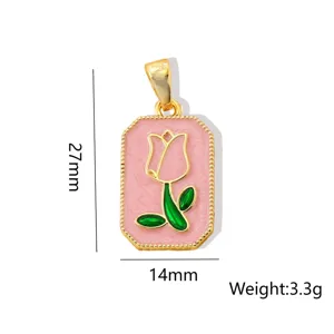 Ciondolo tulipano smalto rosa in ottone dorato accessorio gioielli fai da te 27x14mm