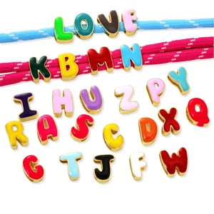 Colorful enamel alphabet letter charms copper gold plated dopamine cord bracelet for DIY jewelry