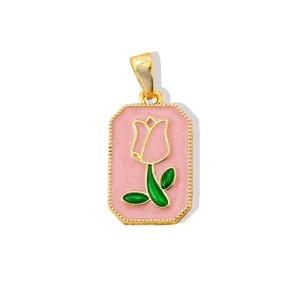 Ciondolo tulipano in rame placcato oro con olio goccia per collana accessorio gioielli
