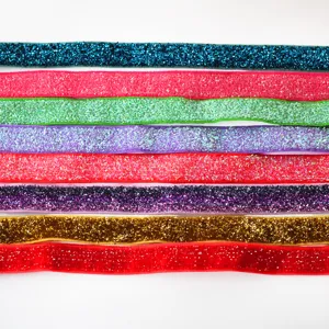 Handmade Colorful Glitter Velvet Ribbon Metallic Thread Flocked Ribbon For DIY Hair Bow Accessories Crafts Making Material Wholesale