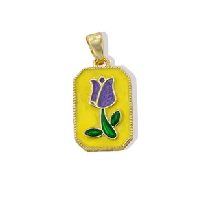 Raffinato ciondolo tulipano in smalto e ottone stile tarocchi per collana gioielli fai da te.