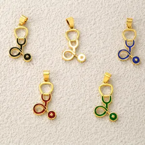 Gold stethoscope pendant charm with colorful enamel DIY necklace bracelet jewelry making