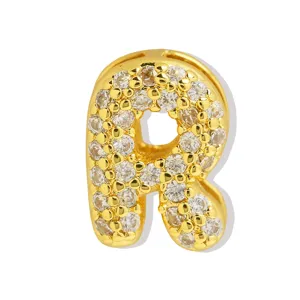Gouden pave kristalletter R hanger, mini bubbel stijl DIY armband ketting accessoire.