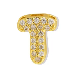 Goudkleurige T letter bedel hanger met sprankelende zirkonia stenen voor DIY sieraden.