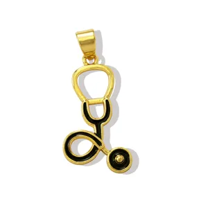 Gold Stethoscope Pendant Black Enamel Copper DIY Necklace Bracelet Jewelry Accessory
