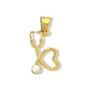 Gold Stethoscope Heart Pendant DIY Necklace Bracelet Metal Jewelry Accessory Detail