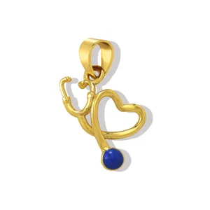 Close-up of gold stethoscope charm with blue bead detail for DIY handmade jewelry crafting.